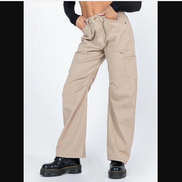 Princess Polly Lioness Miami Vice Beige Cargo Oversized Wide Leg Jeans S - Picture 3 of 11
